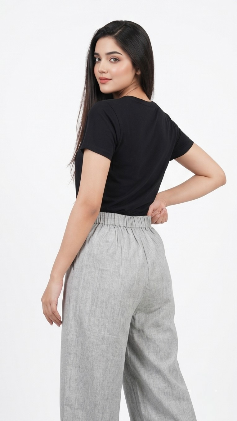 Pleated Wide-Leg Trousers – Heather Grey