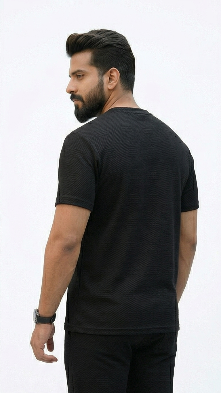 Premium Men's Oatmeal Textured Knit 2-Piece T-Shirt & Jogger Set