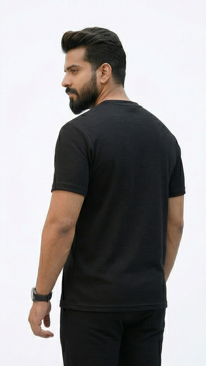 Premium Men's Oatmeal Textured Knit 2-Piece T-Shirt & Jogger Set