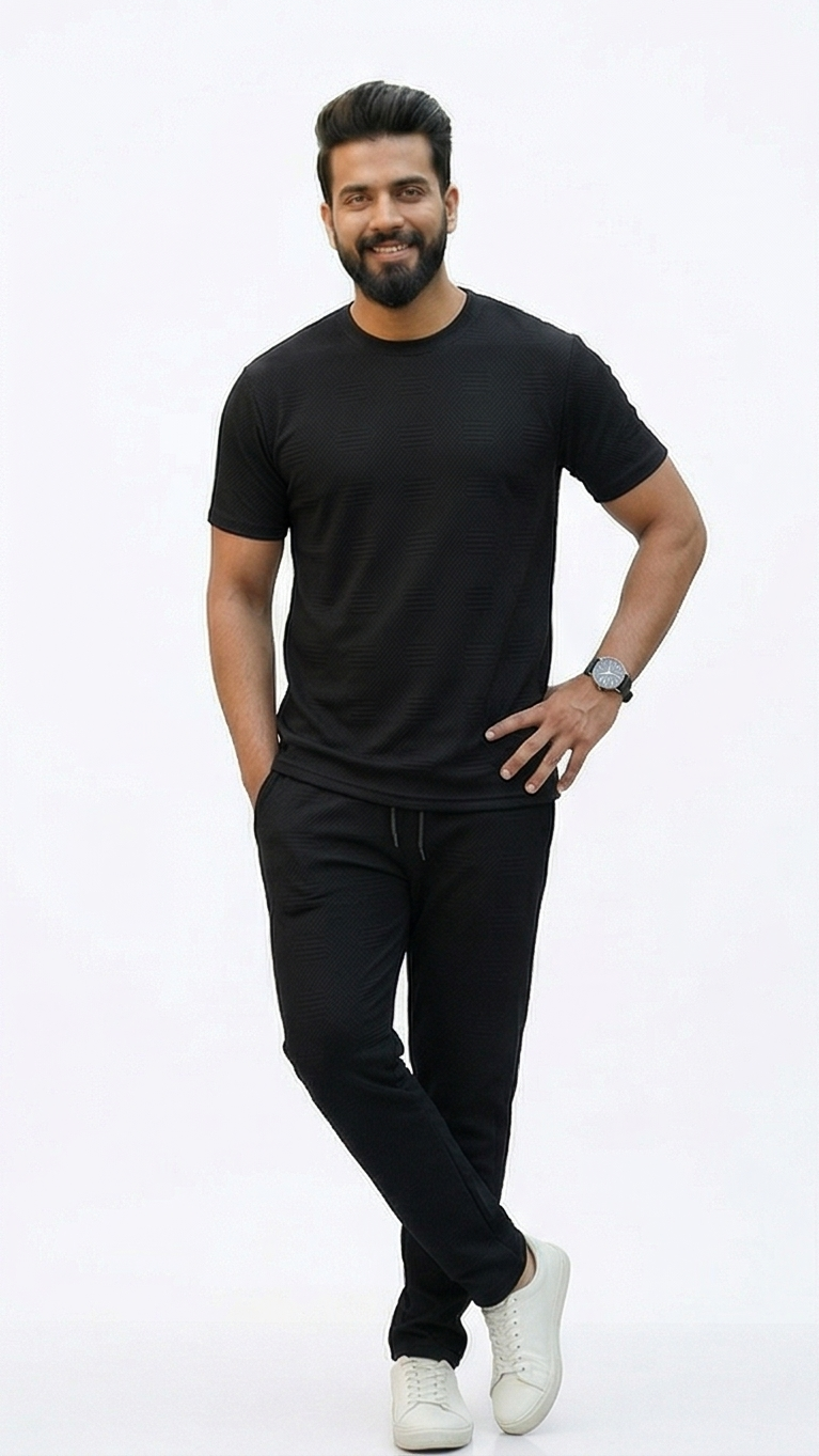 Premium Men's Oatmeal Textured Knit 2-Piece T-Shirt & Jogger Set