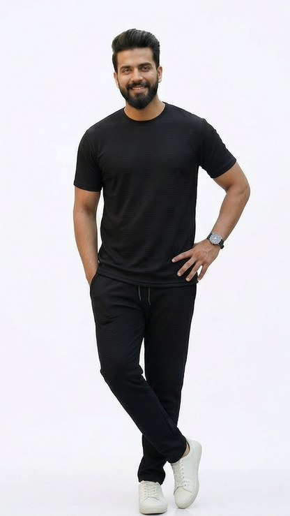 Premium Men's Oatmeal Textured Knit 2-Piece T-Shirt & Jogger Set