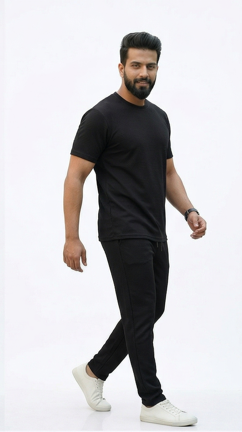 Premium Men's Oatmeal Textured Knit 2-Piece T-Shirt & Jogger Set