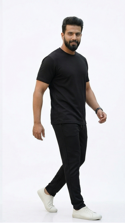 Premium Men's Oatmeal Textured Knit 2-Piece T-Shirt & Jogger Set