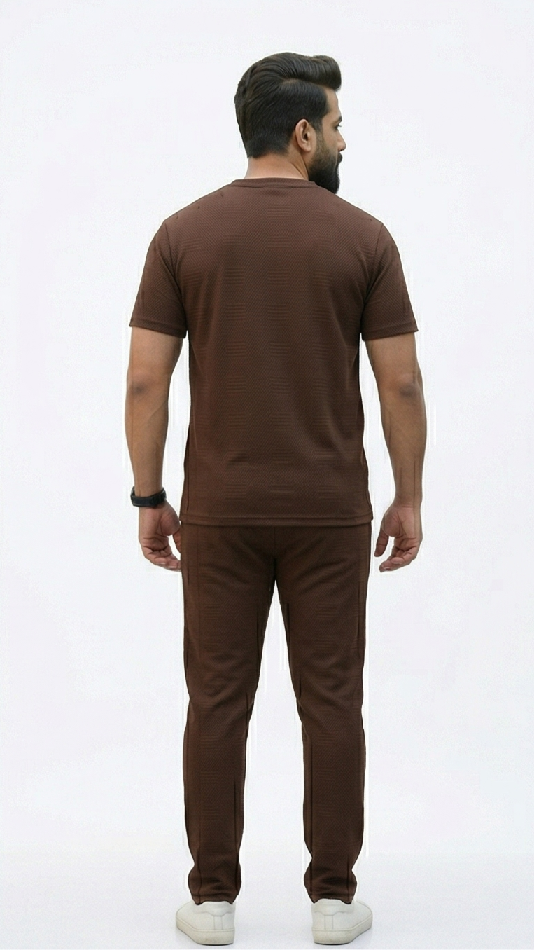 Premium Men's Oatmeal Textured Knit 2-Piece T-Shirt & Jogger Set