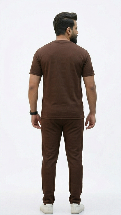 Premium Men's Oatmeal Textured Knit 2-Piece T-Shirt & Jogger Set