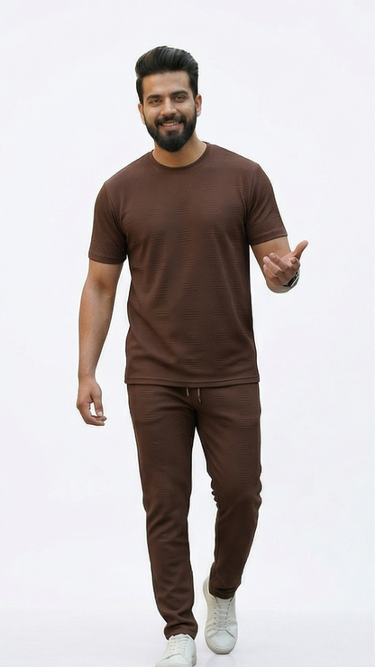 Premium Men's Oatmeal Textured Knit 2-Piece T-Shirt & Jogger Set