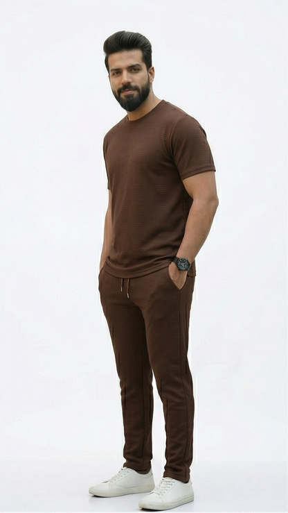 Premium Men's Oatmeal Textured Knit 2-Piece T-Shirt & Jogger Set