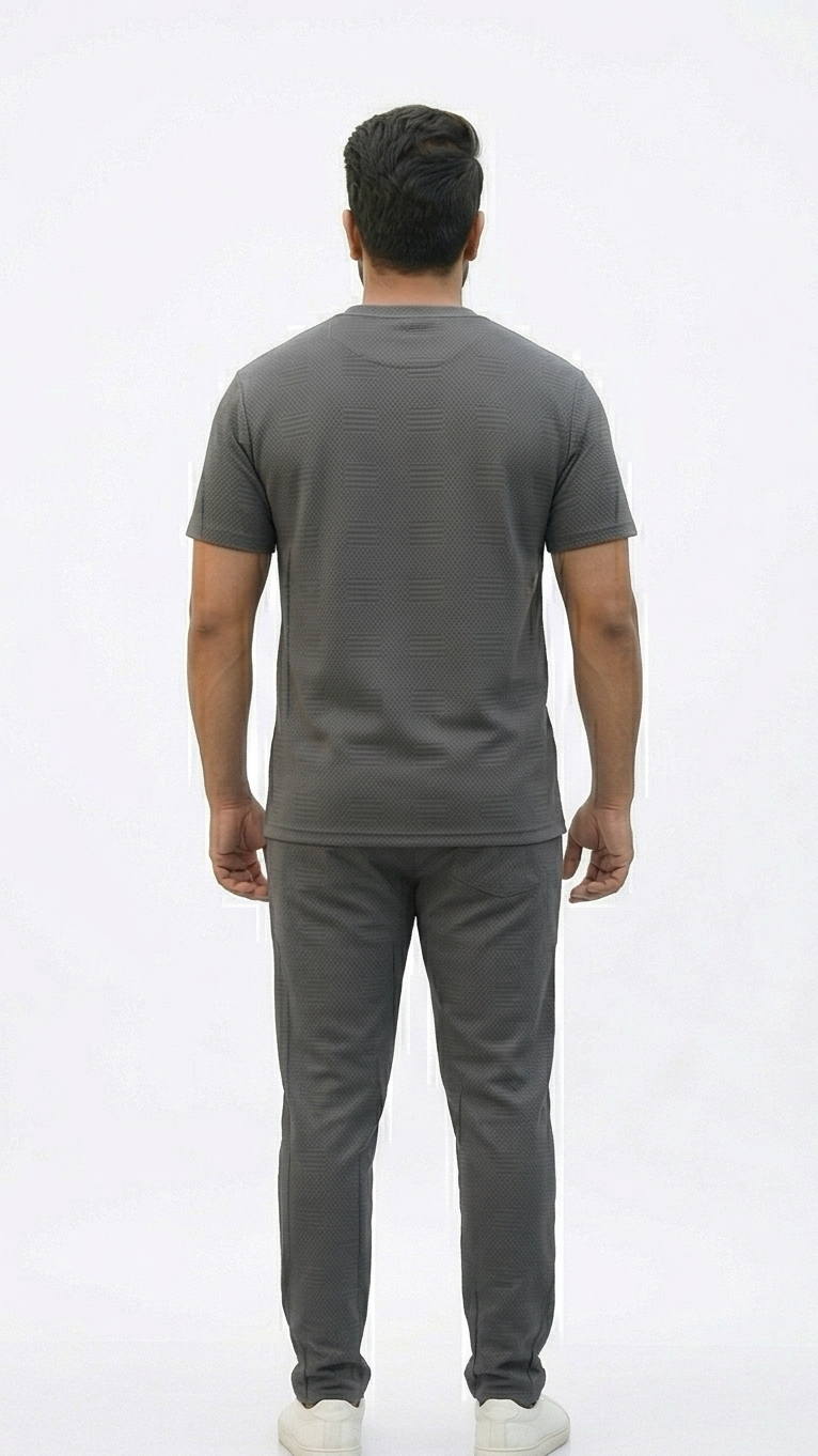 Premium Men's Oatmeal Textured Knit 2-Piece T-Shirt & Jogger Set