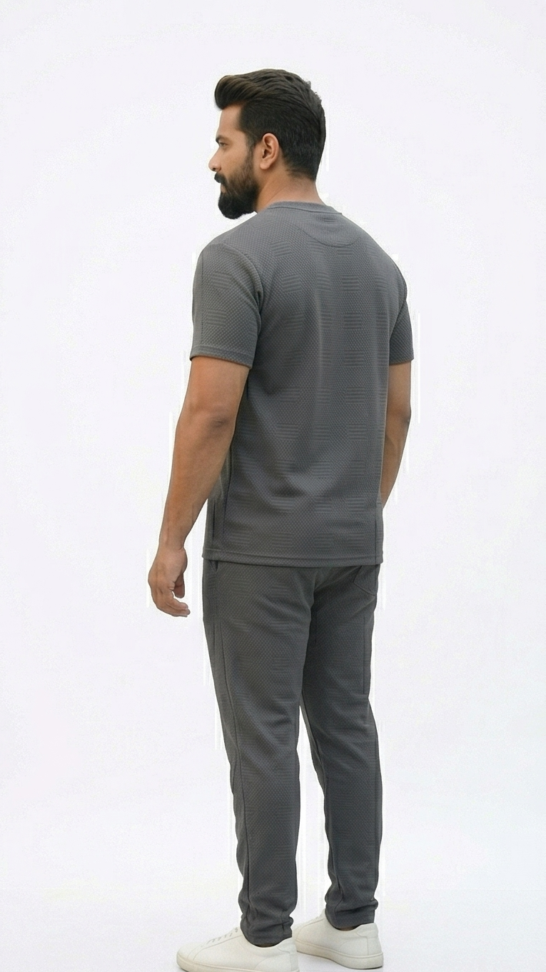 Premium Men's Oatmeal Textured Knit 2-Piece T-Shirt & Jogger Set