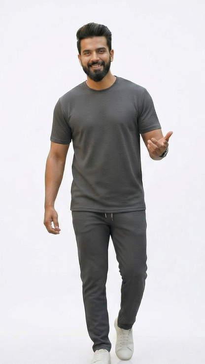 Premium Men's Oatmeal Textured Knit 2-Piece T-Shirt & Jogger Set