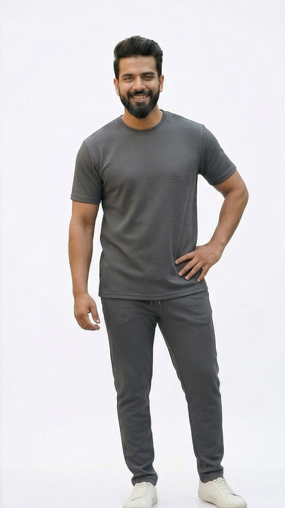 Premium Men's Oatmeal Textured Knit 2-Piece T-Shirt & Jogger Set