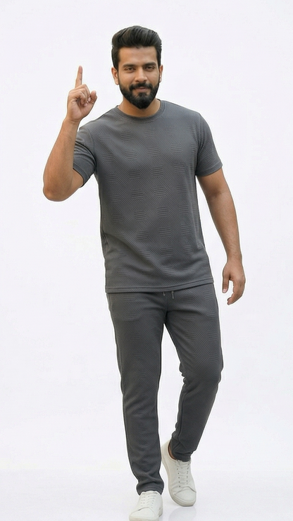 Premium Men's Oatmeal Textured Knit 2-Piece T-Shirt & Jogger Set