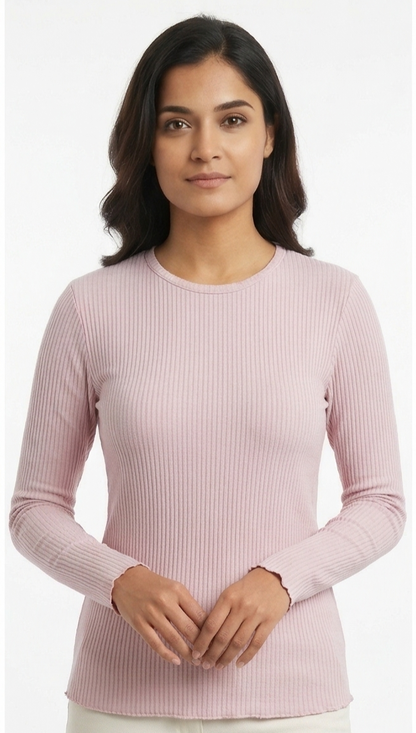 Women's Fine Rib-Knit Long-Sleeve Pullover