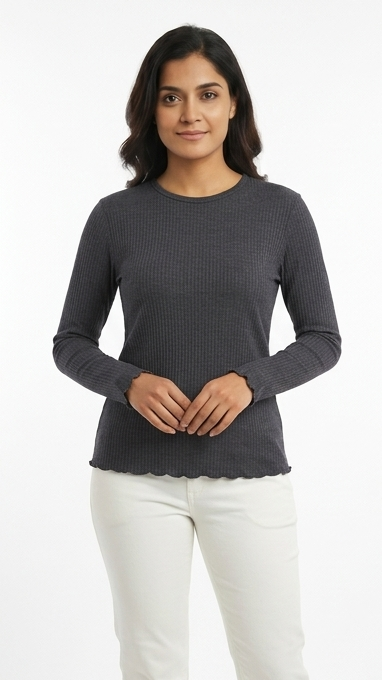 Women's Fine Rib-Knit Long-Sleeve Pullover