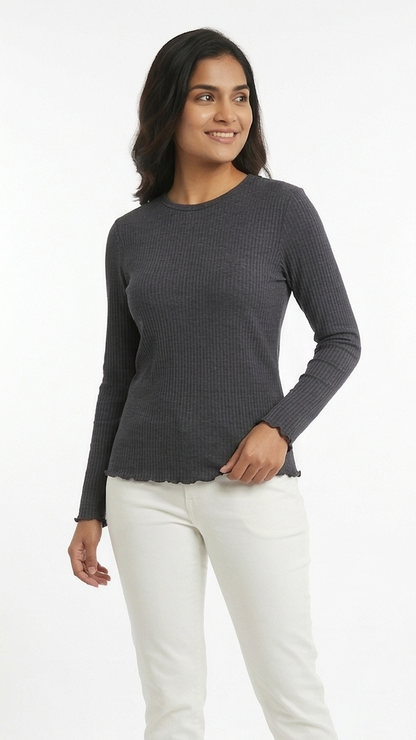 Women's Fine Rib-Knit Long-Sleeve Pullover