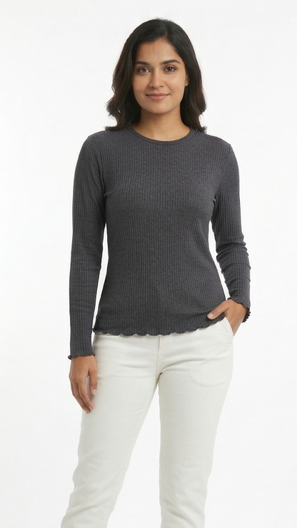 Women's Fine Rib-Knit Long-Sleeve Pullover