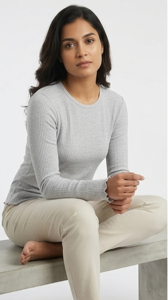Women's Fine Rib-Knit Long-Sleeve Pullover