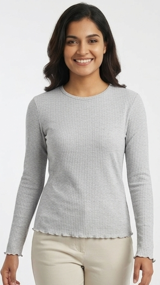 Women's Fine Rib-Knit Long-Sleeve Pullover