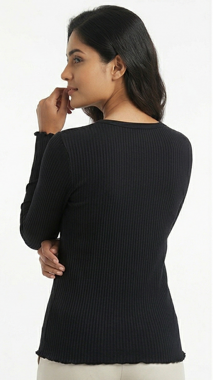 Women's Fine Rib-Knit Long-Sleeve Pullover
