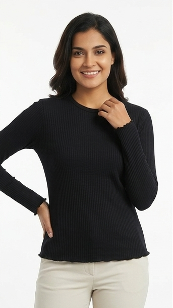 Women's Fine Rib-Knit Long-Sleeve Pullover