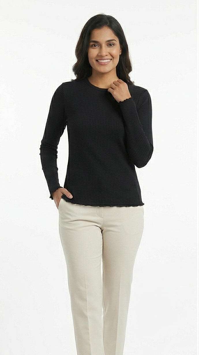 Women's Fine Rib-Knit Long-Sleeve Pullover