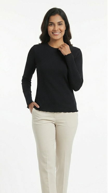 Women's Fine Rib-Knit Long-Sleeve Pullover